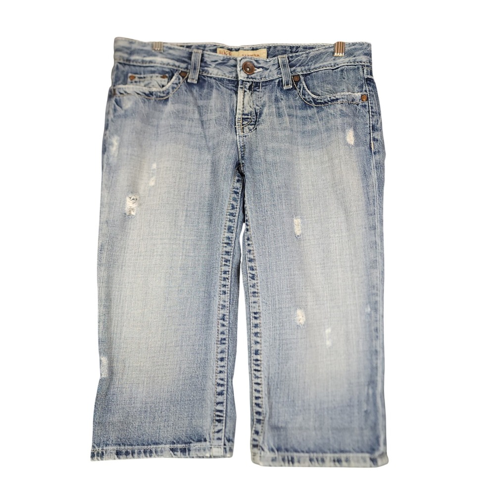 BKE Sabrina Distressed Denim Shorts Womens 28 Light Wash Hem Embroidered Pockets